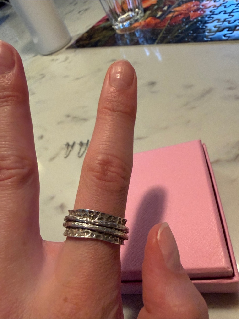 Sterling Silver Hammered Stackable Band Ring - Silver fidget ring